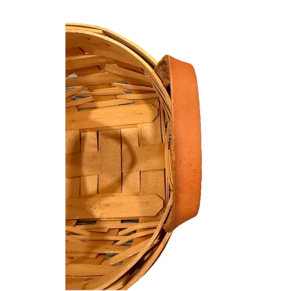 Vintage Round Woven Royce Craft Basket Leather Handles Made‎ in Ohio  7